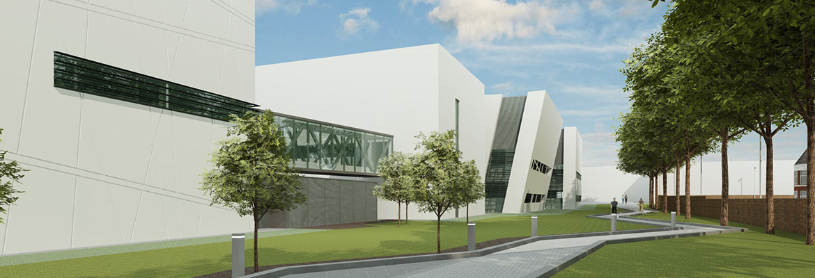 A computer generated view (side) of the Manchester Cancer Research Centre
