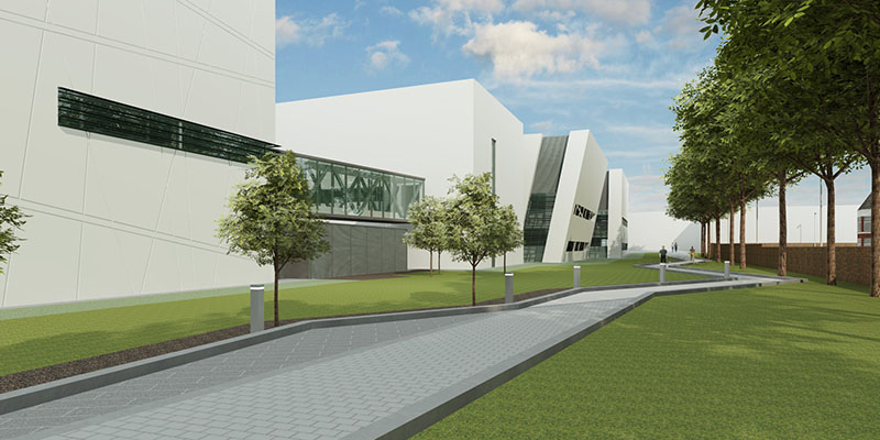 A computer generated view (side) of the Manchester Cancer Research Centre